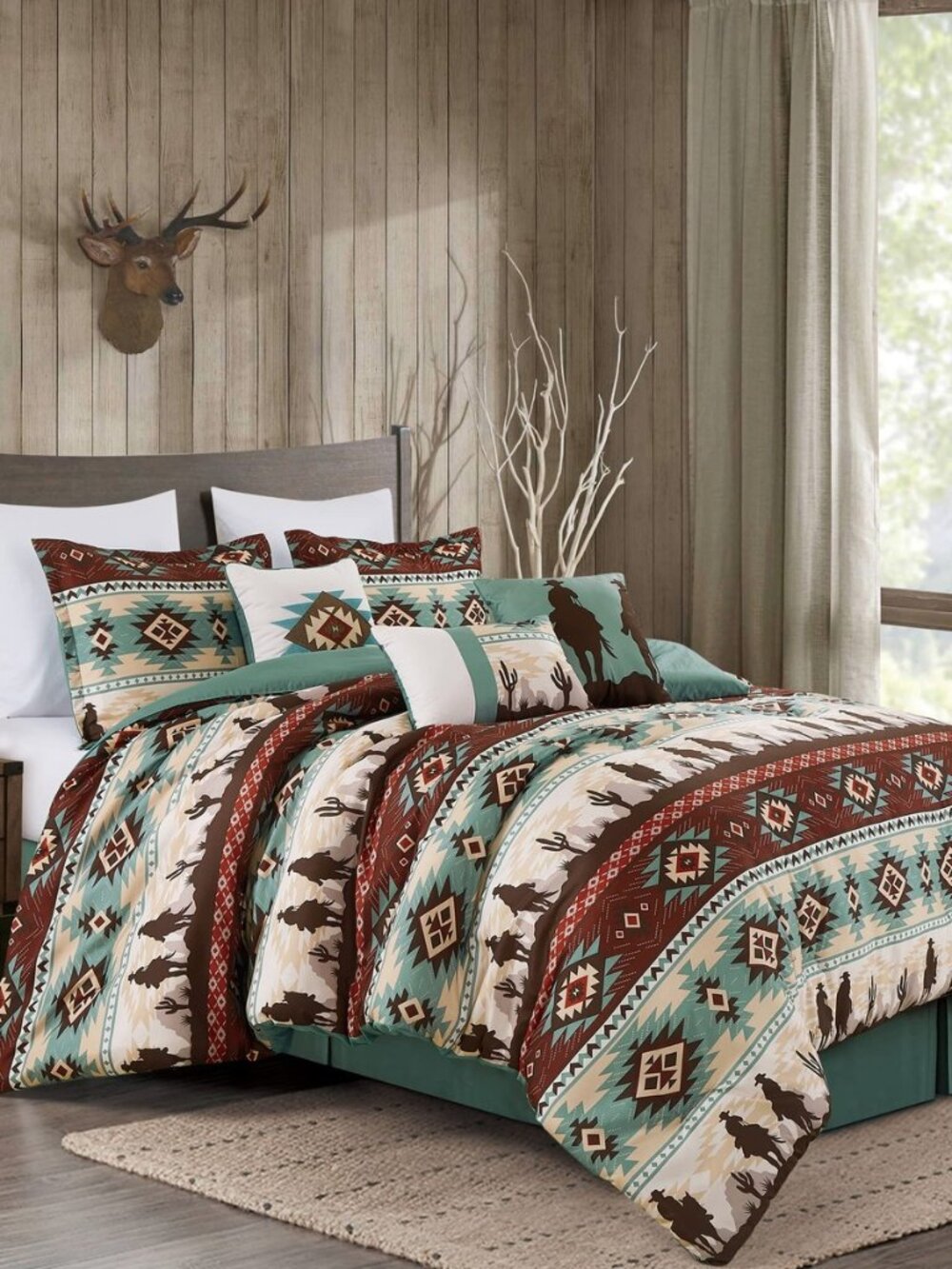 Dune 7-Piece Southwestern Cowboys Aztec Comforter Set - Multicolor Teal Brown